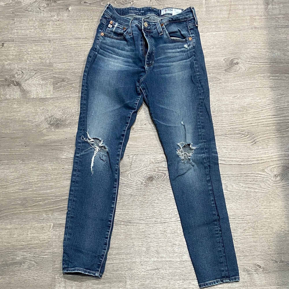 Classic Blue Distressed Ankle Jeans